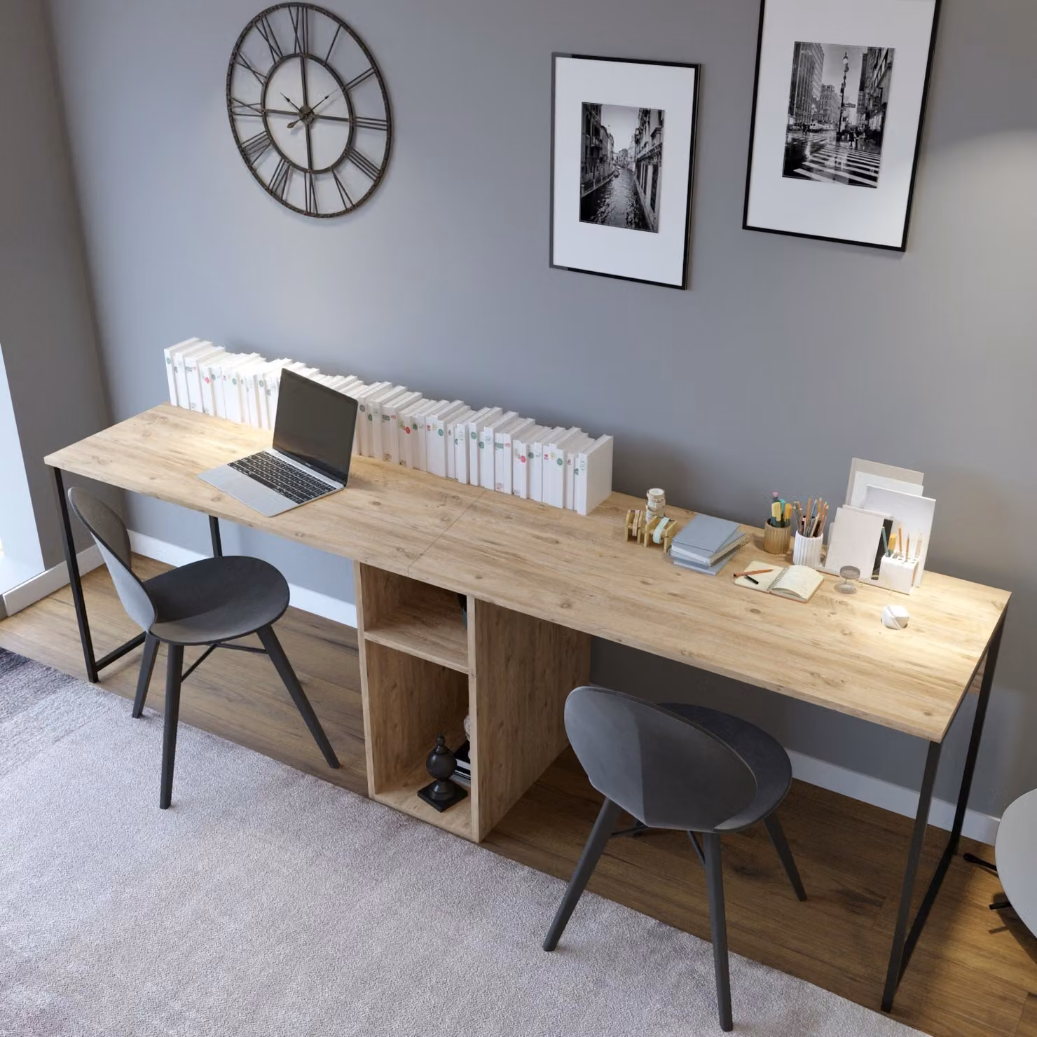 Skye Decor, Ikili Calisma Masasi L196, scrivanie, rovere, 240 x 74 x 60 cm