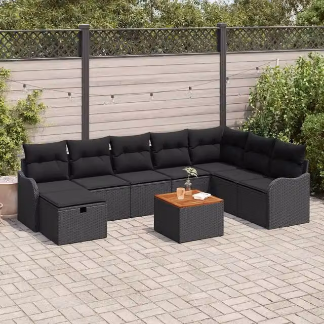 Set Divano da Giardino 9 pz Nero polyrattan 3359499
