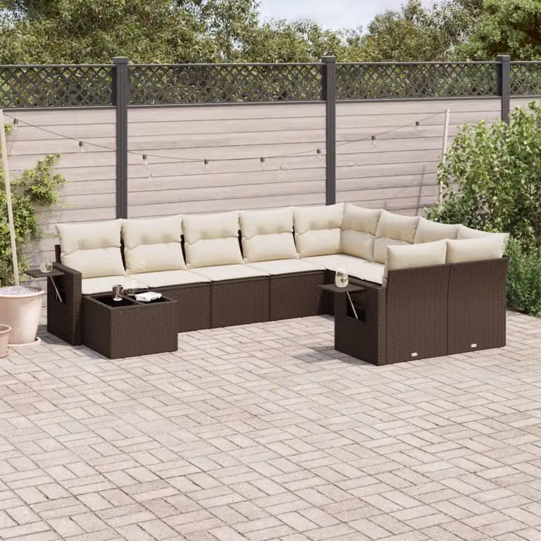 Set di divani da giardino vidaXL in polyrattan marrone con cuscini e tavolino da esterno