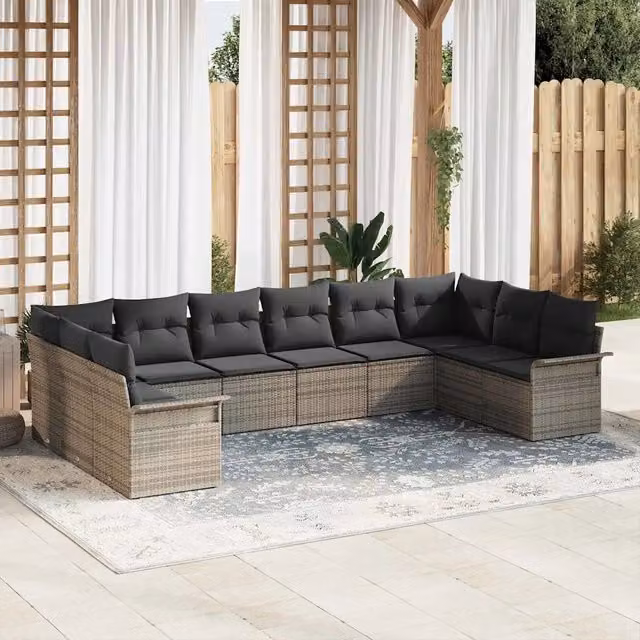Set Divano da Giardino 10 pz Grigio polyrattan 3345539