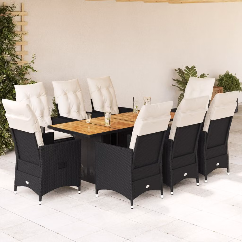 Maison Exclusive - Set da pranzo da giardino 9 pezzi con cuscini in polyrattan nero