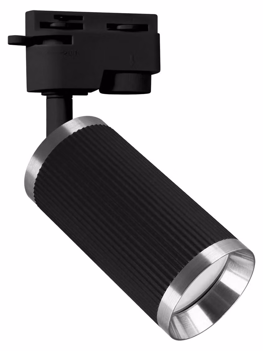 Lampada da binario orientabile GU10, 35W, nera con finitura cromata, modello FRIDA TRA, marca Ideus, codice prodotto 04195