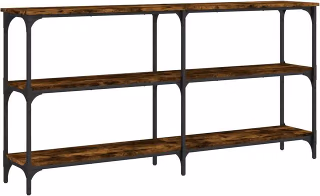 Tavolo Consolle d'Ingresso Design In in Legno Rovere Fumo e Metallo, Marrone, L 150 x P 29 x H 75 cm