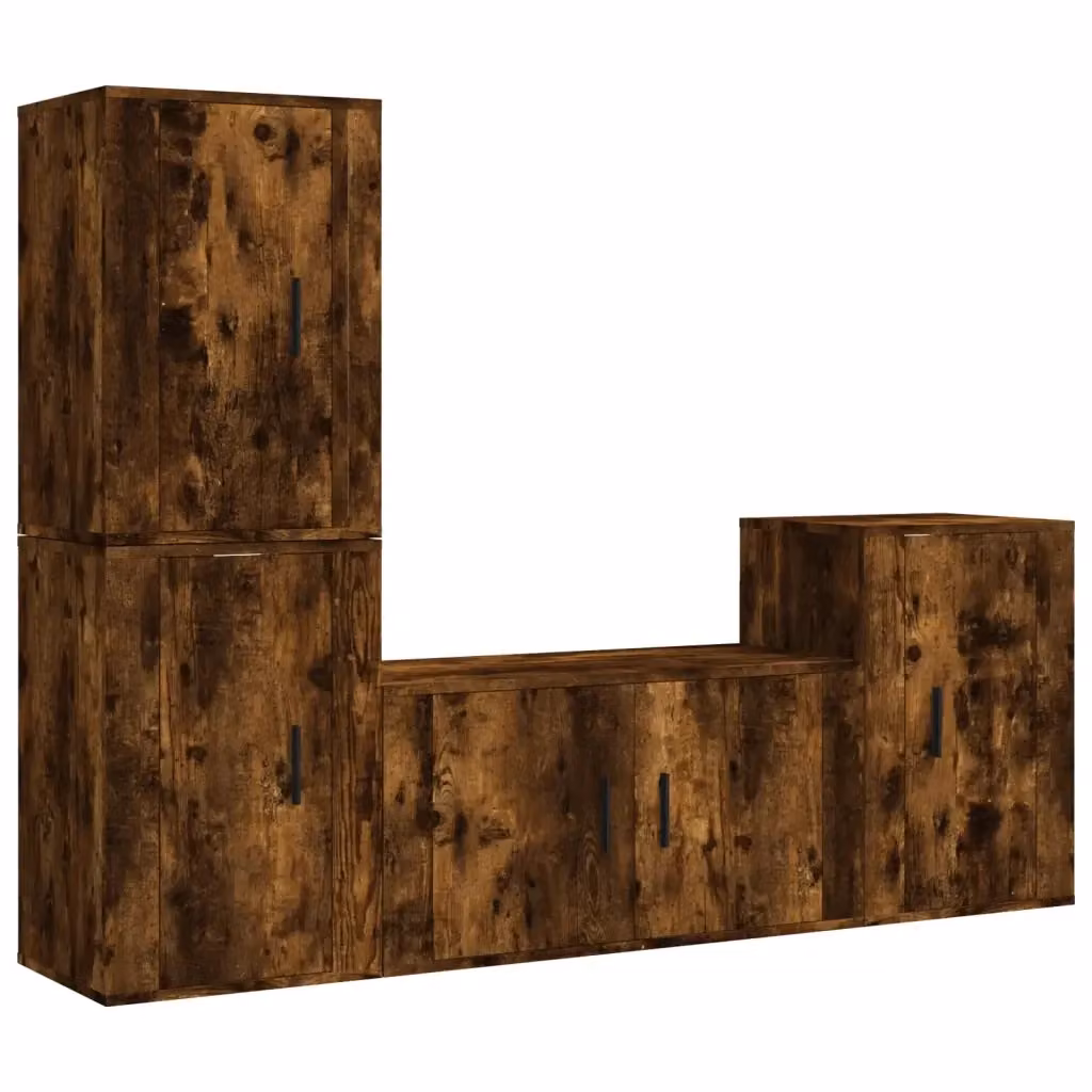 Set di mobili porta TV 4 pezzi vidaXL in legno multistrato color rovere fumo marrone per soggiorno – 2