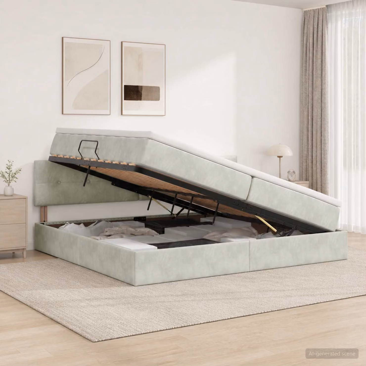 Letto con contenitore vidaXL in velluto grigio chiaro, L/P: 200 x 200 cm