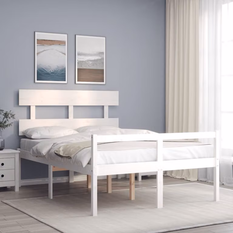 Letto per anziani vidaXL in legno massello di pino bianco con testiera L 120 cm x P 200 cm