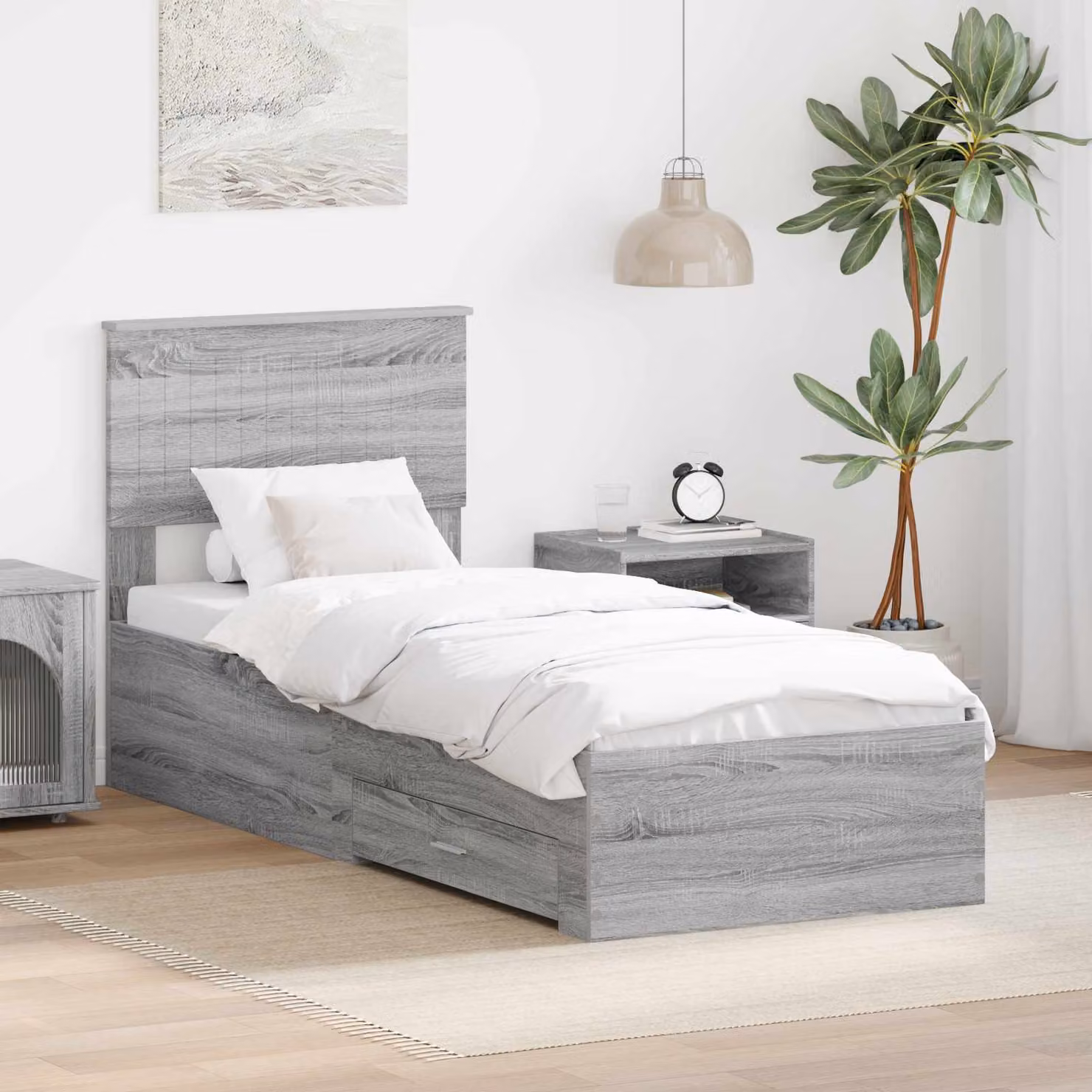 Struttura letto moderna vidaXL Sonoma grigio con cassetti in legno MDF L 190 x P 75 x H 90 cm