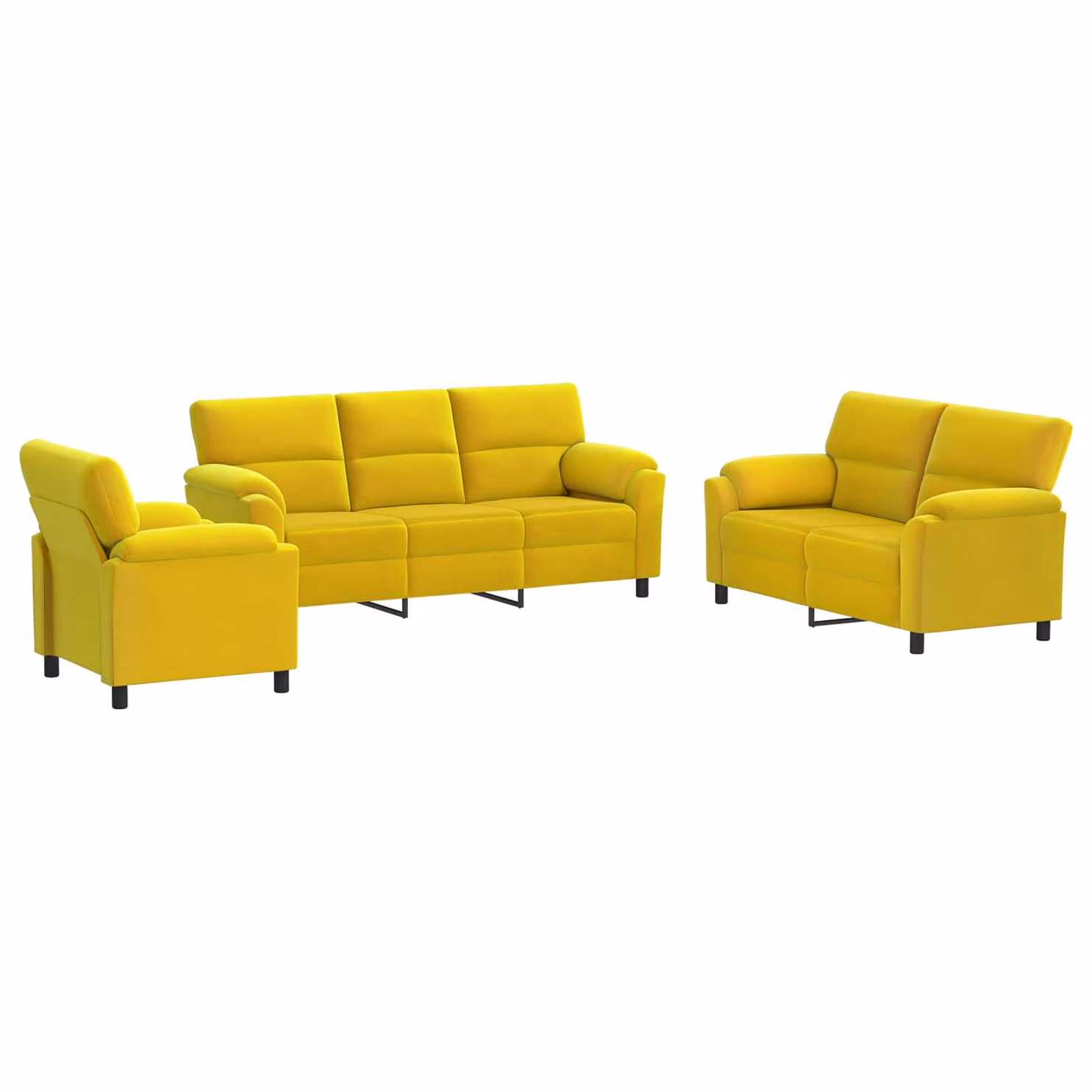 Set di 3 divani moderni vidaXL in velluto giallo con struttura in metallo per il tuo soggiorno