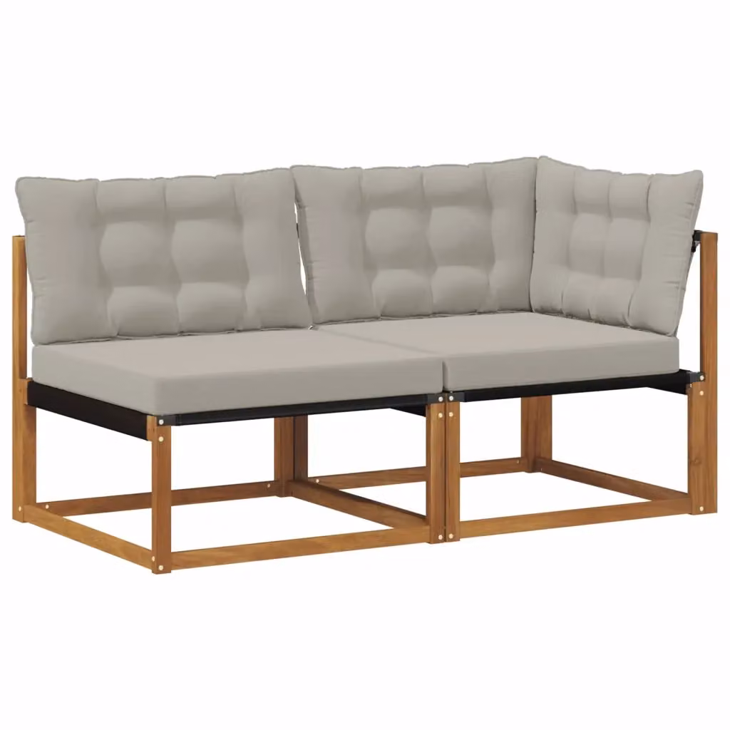 Set di 2 divani modulari angolari vidaXL in legno di acacia e tessuto grigio per esterno – 2