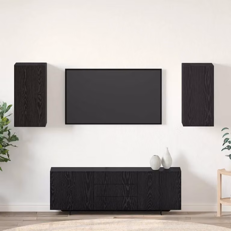 Set di 2 mobili TV da parete vidaXL in legno ingegnerizzato nero opaco, design moderno per il tuo soggiorno, L/P/H: 60,0 x 30,5 x 30,0 cm