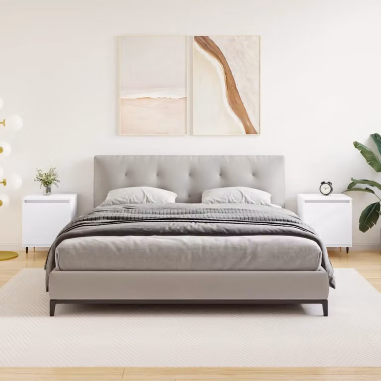 Set di 2 comodini sospesi vidaXL bianchi in legno e metallo, design moderno per camera da letto, L/P/H: 40 x 30 x 50 cm