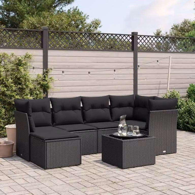 Maison Exclusive - Set da giardino 7 pezzi con cuscini in polyrattan nero
