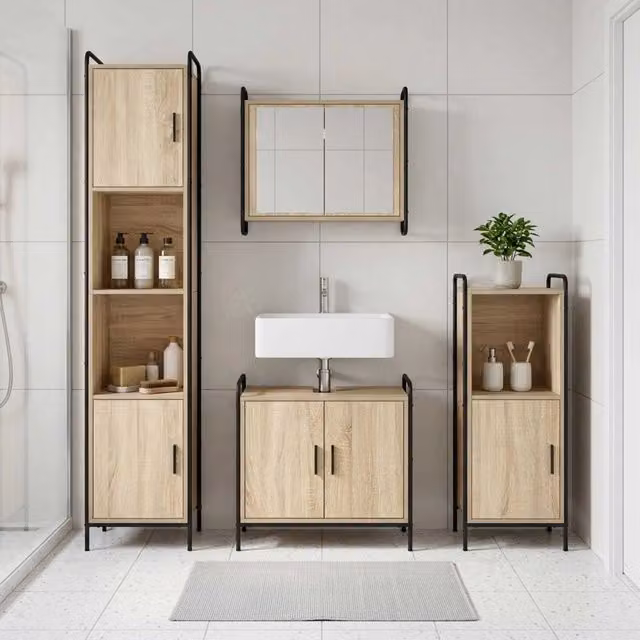 Set di Armadi da Bagno 3 pz Rovere Sonoma 40 x 36 x 99,5 cm 3444496