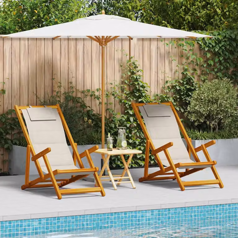 Set di 2 sedie da spiaggia vidaXL in legno di acacia marrone con tessuto textilene e cuscini inclusi