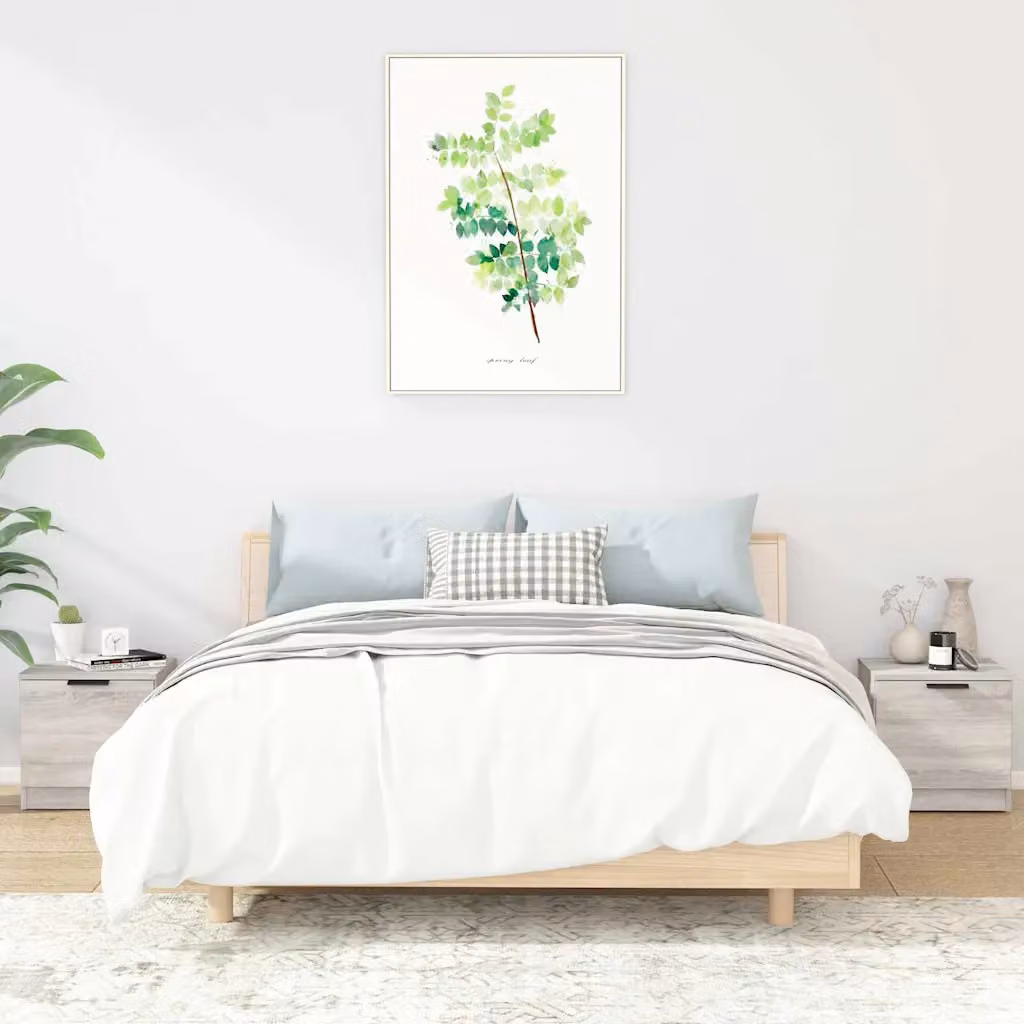 Set di 2 comodini vidaXL in legno e MDF, colore grigio Sonoma, stile moderno, L 40 cm x P 39 cm x H 40 cm