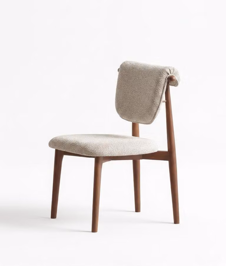 Sedia moderna, beige, in legno massello di alta qualità, imbottita, ideale per la sala da pranzo, dal design lussuoso