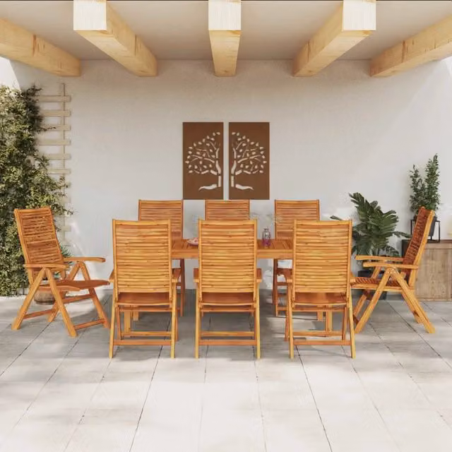 Set da pranzo per giardino e terrazzo vidaXL in legno di acacia marrone, 9 pezzi – 1