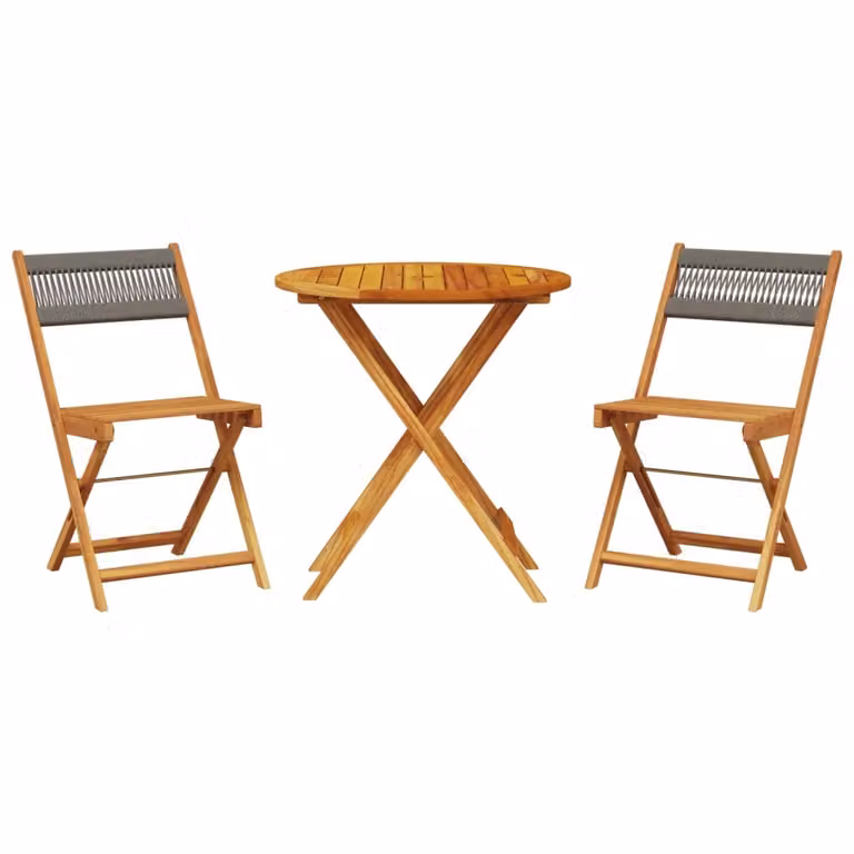 Set da Bistrot 3pz Grigio in Polipropilene e Legno Massello