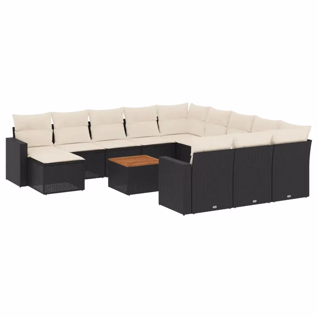 Set di Divani da Giardino VIDAXL in Polyrattan Nero con 13 Pezzi e Cuscini a Forma di U – 2