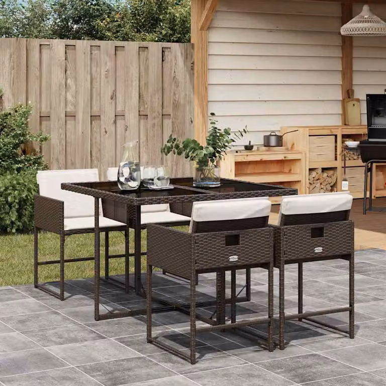vidaXL Set da Pranzo da Giardino 5pz in Polyrattan Marrone con Piano in Vetro