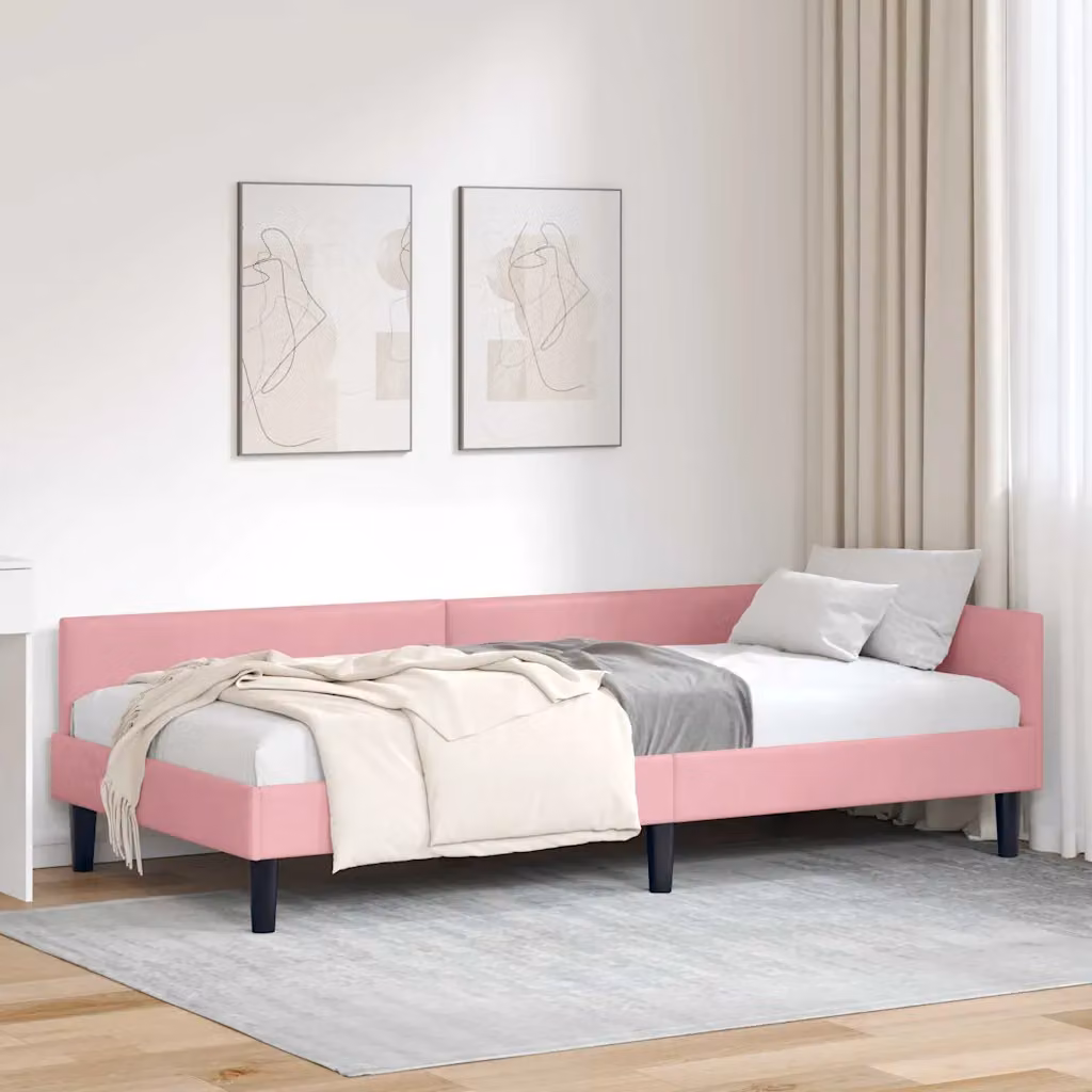 Cornice del letto ad angolo asimmetrica vidaXL in velluto rosa L/P/H: 204 x 140 x 84 cm – 1