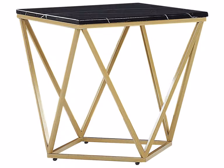 BELIANI Tavolino effetto marmo nero, struttura in metallo dorato 50 x 50 cm in stile glamour
