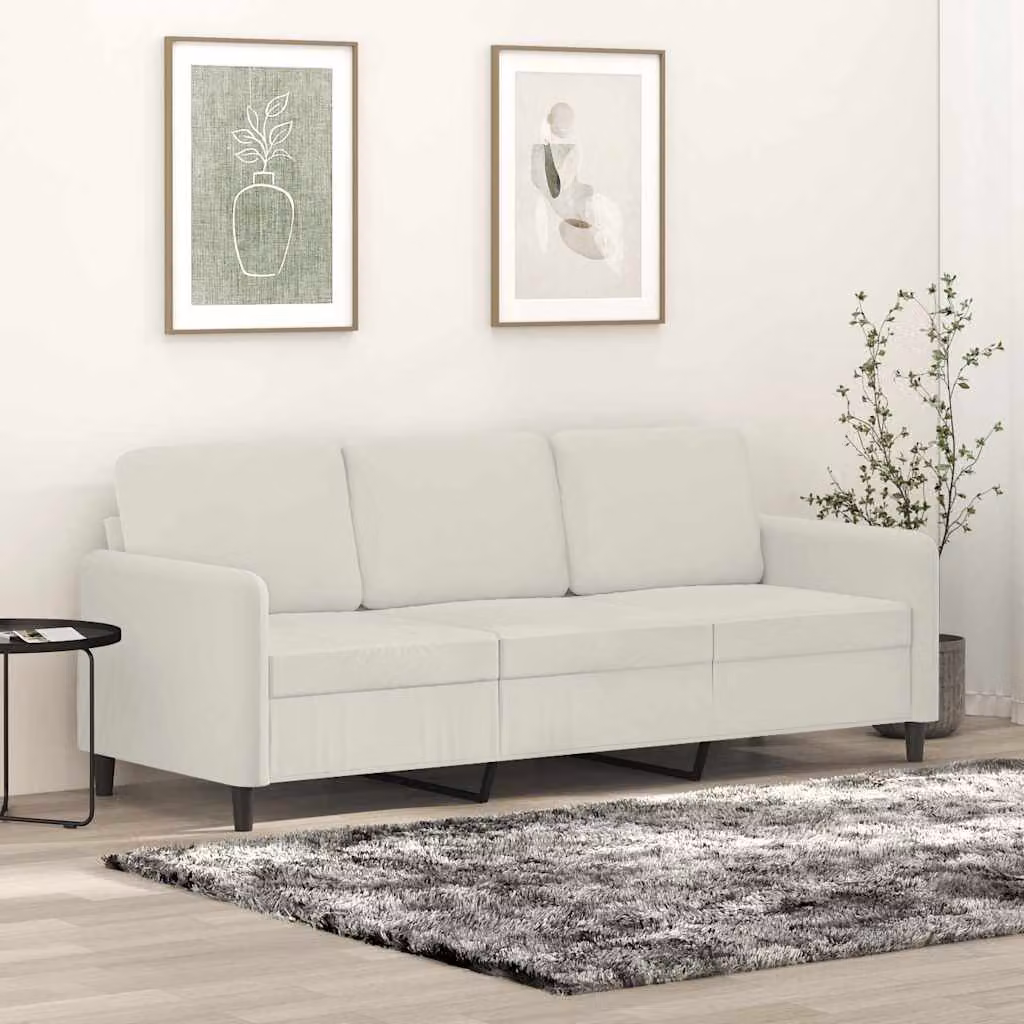 Divano a 3 posti moderno vidaXL in velluto beige con struttura in metallo per il tuo soggiorno L: 198 cm, P: 80 cm, H: 77 cm