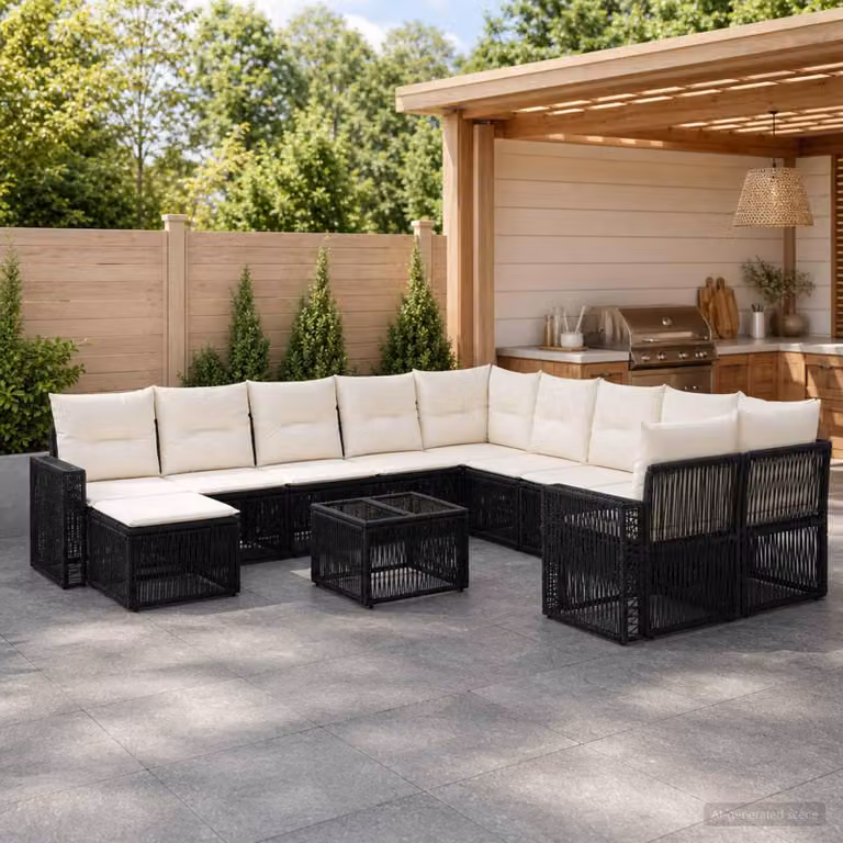 Maison Exclusive - Set di divani da giardino, 12 pezzi. Poly-rattan nero e crema