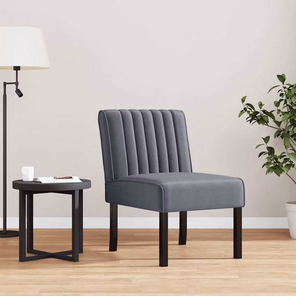 Sedia Lounge moderna vidaXL in velluto grigio con struttura in legno e imbottitura in schiuma, H 72 x L 64 x P 42 cm