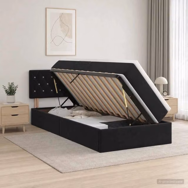 Letto con Contenitore e Testiera in Velluto Nero vidaXL L/P: 90 x 190 cm – 1