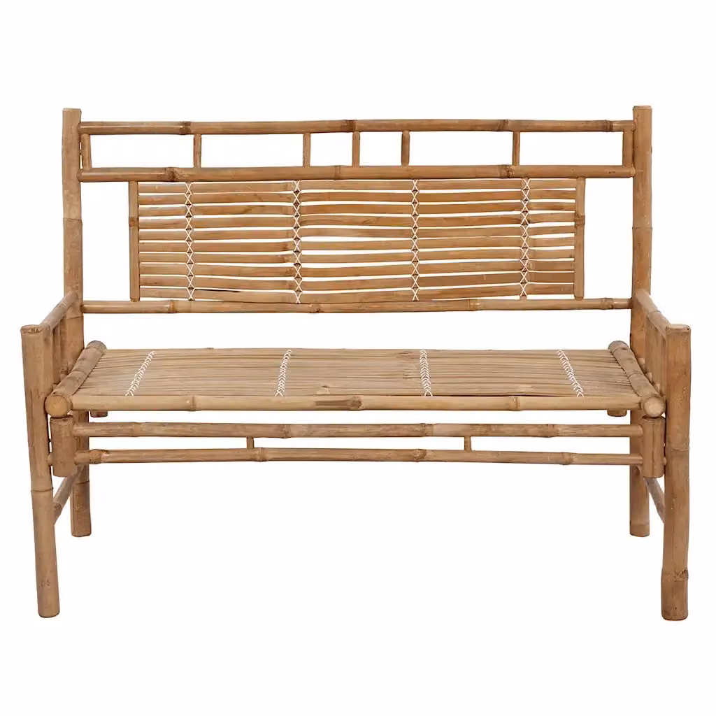 Panca da giardino Design Mania in bambù con cuscini marrone e nero L: 120 cm