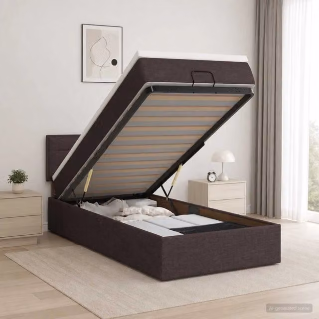 Letto Ottomano con Materasso Ibrido e Illuminazione LED vidaXL, Marrone, L/P/H: 90 x 190 x 88 cm – 1