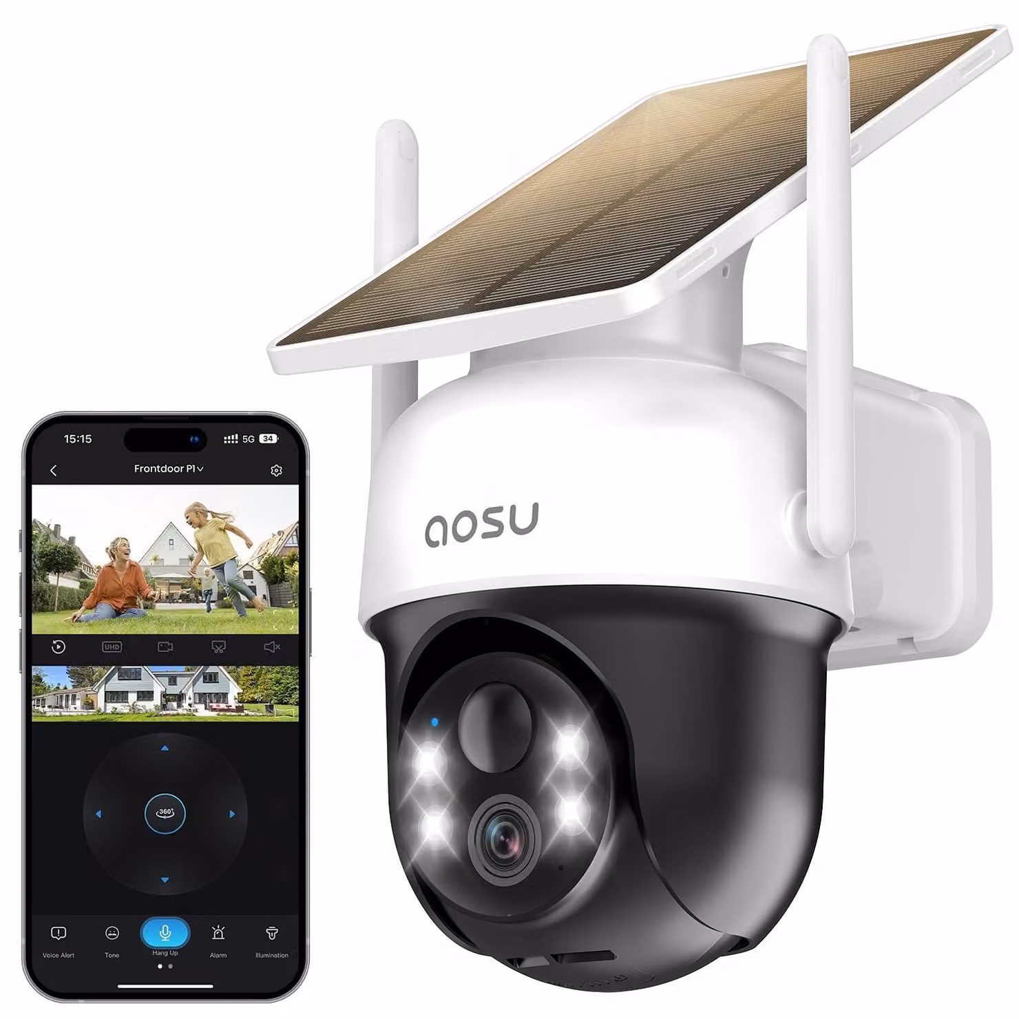 Telecamera di sicurezza esterna 2K 3MP - Panoramica a 360° con rotazione e inclinazione - Alimentazione a energia solare, wireless - Materiale: metallo