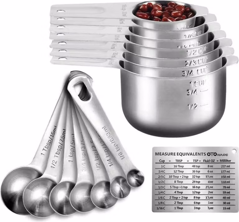 INF Set da 14 pezzi di misurini e cucchiai dosatori in acciaio inox con scala