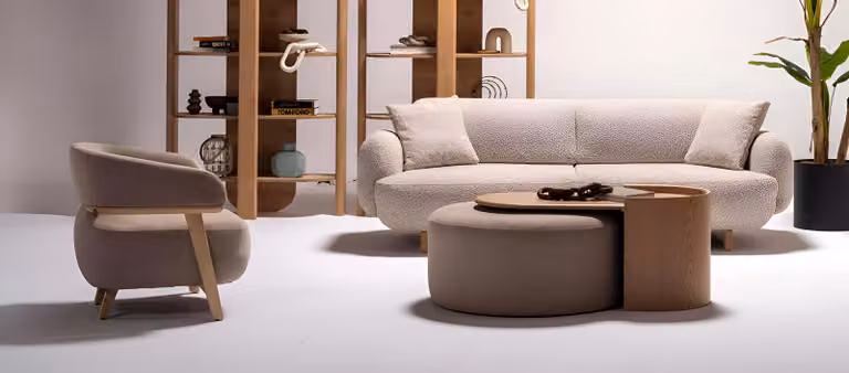 Moderne Beige Wohnzimmer Sitzgarnitur Polster 3-Sitzer Textilsessel