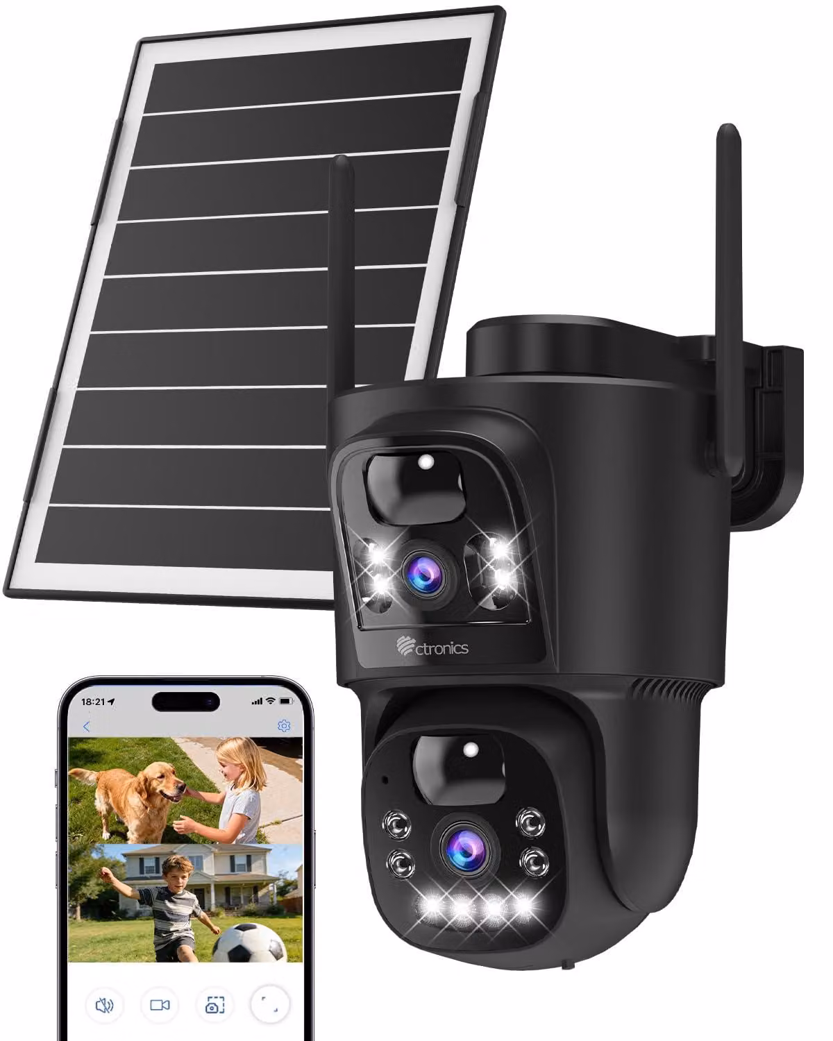 Telecamera di sicurezza wireless Wi-Fi per esterni - Pannello solare da 8W - Batteria da 10400mAh - Resistente all'acqua (grado IP66)
