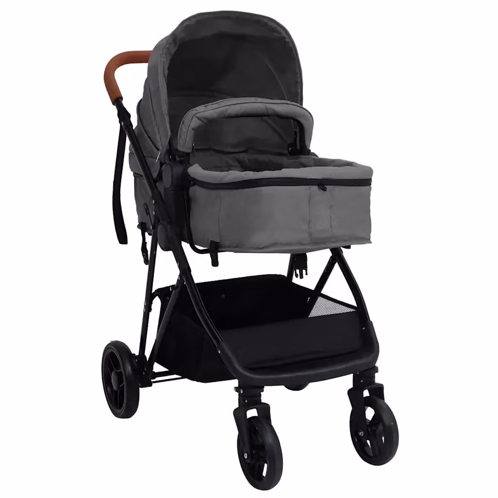 Passeggino combinato 3 in 1 vidaXL con navicella e ovetto, pieghevole, grigio e nero – 2