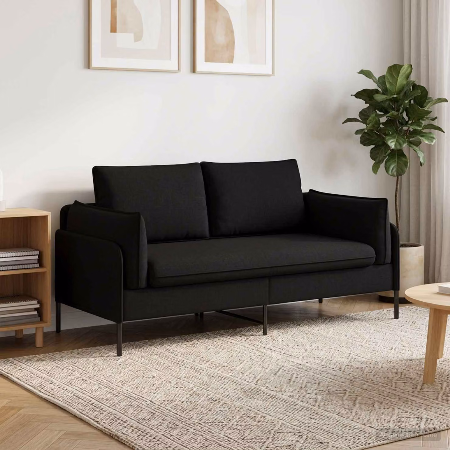Divano a 2 posti moderno vidaXL in tessuto nero con coperture rimovibili L: 188 cm, P: 81 cm, H: 89 cm