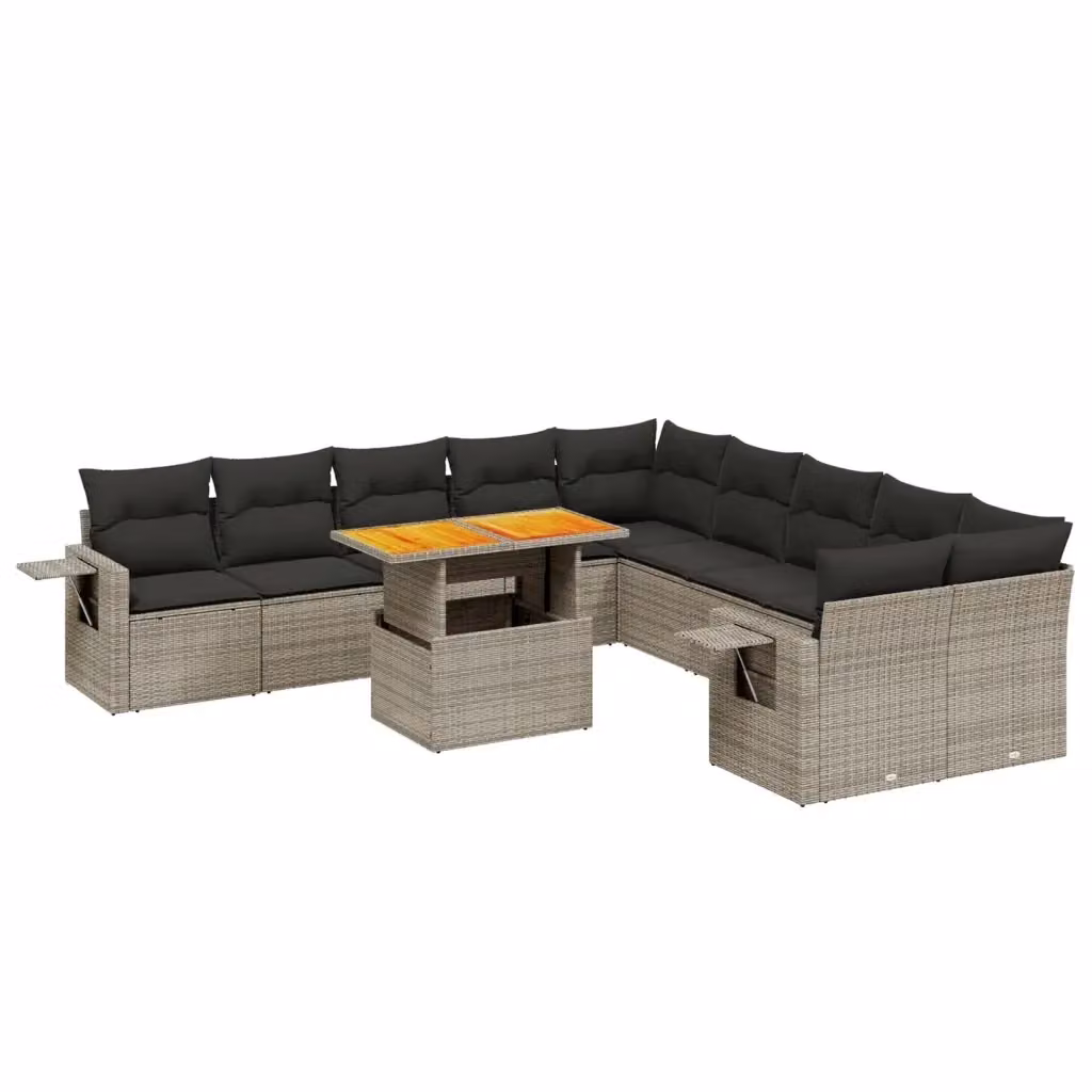 vidaXL Set Divani da Giardino 11 pz in Polyrattan Grigio con Cuscini e Tavolino da Esterno a Forma di L – 2