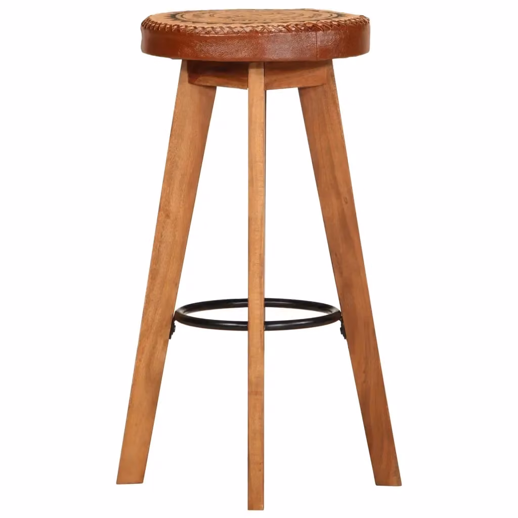Set di 2 sgabelli da bar vidaXL in legno di acacia e pelle in stile retro, colori marrone e nero – 2