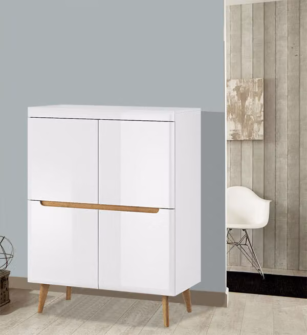Cassettiera credenza highboard soggiorno 107cm bianco lucido rovere riviera