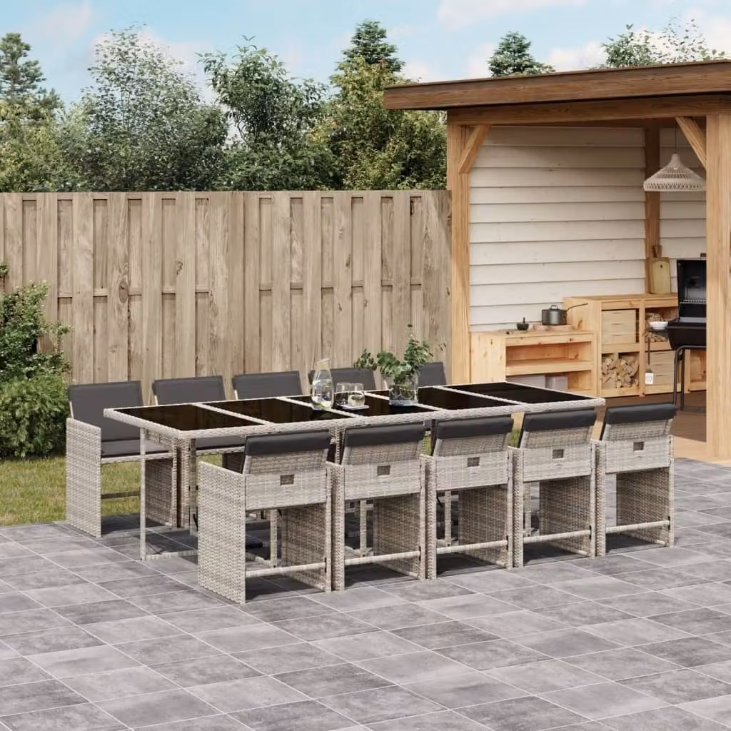 Maison Exclusive - Set Pranzo Giardino 11pz con Cuscini Grigio Chiaro Polyrattan