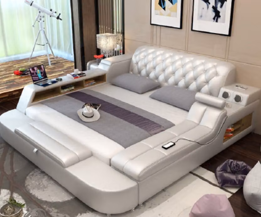 Design Bett Big Betten Leder Hotel Polster 180x200 Multifunktion Regal USB Liege