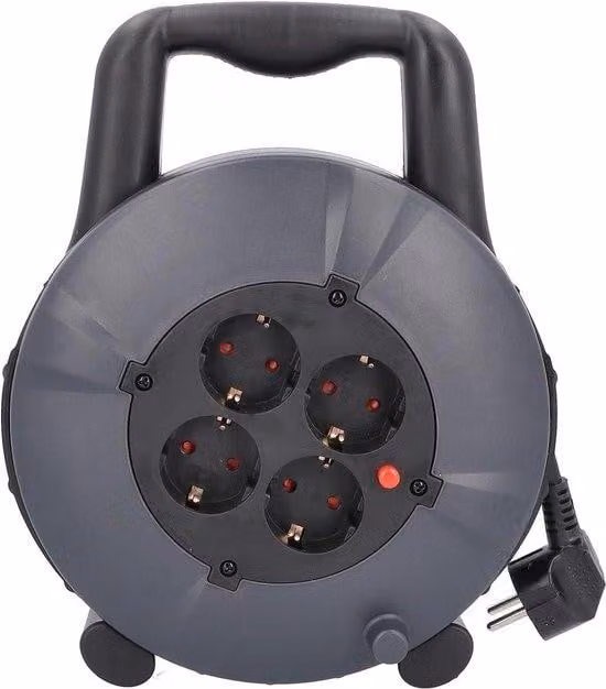 Scatola porta cavi da 10 metri in plastica resistente - pratica maniglia - interruttore termico - 230 V, 16 A, max. 3500 W - IP20 - nero/grigio
