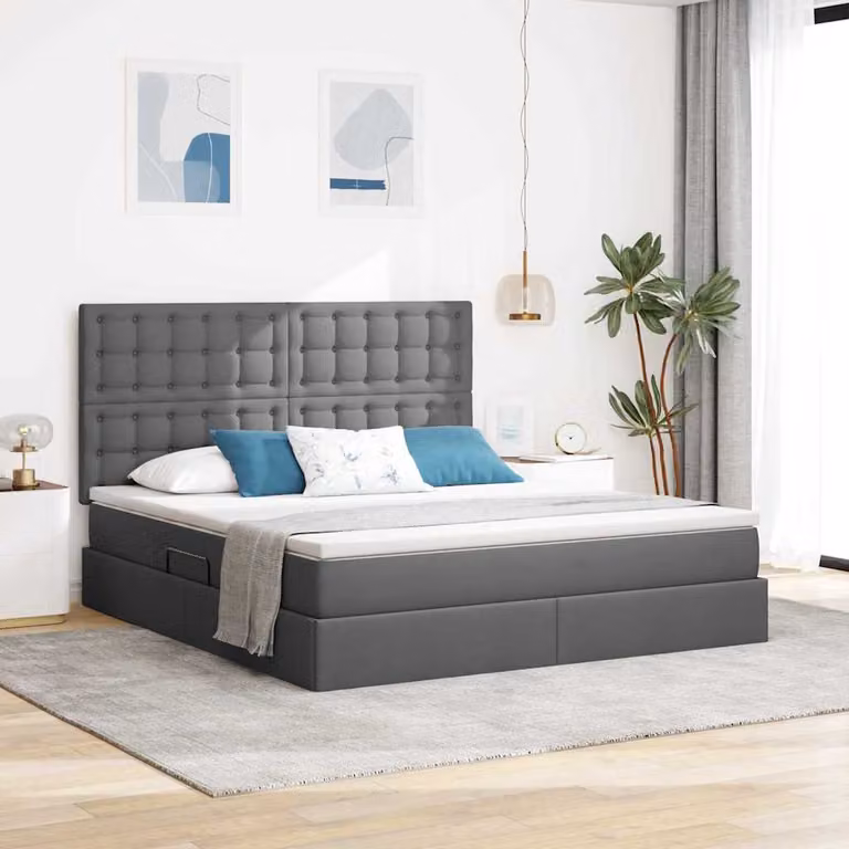 Letto con contenitore e illuminazione LED vidaXL, Grigio, L/P: 180 x 200 cm