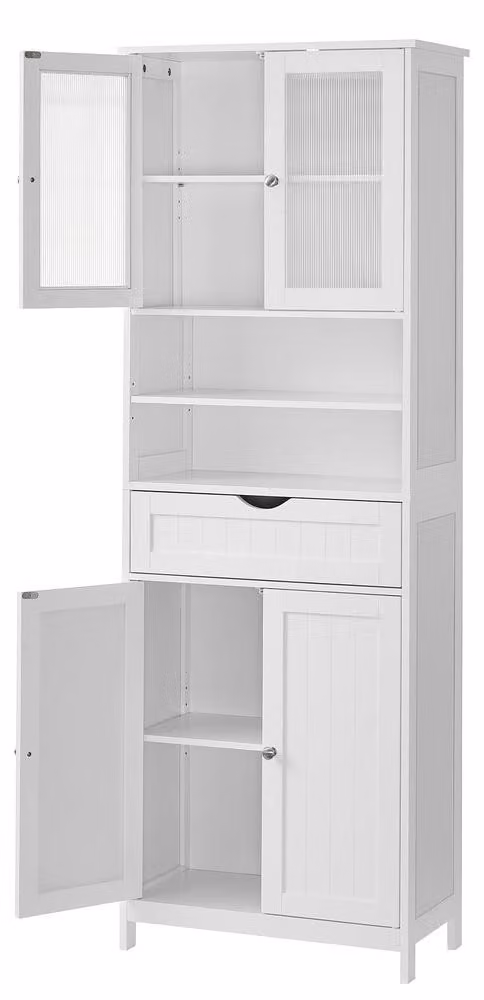 Mobiletto da bagno con ripiani regolabili | Bianco | 60x30x170 cm