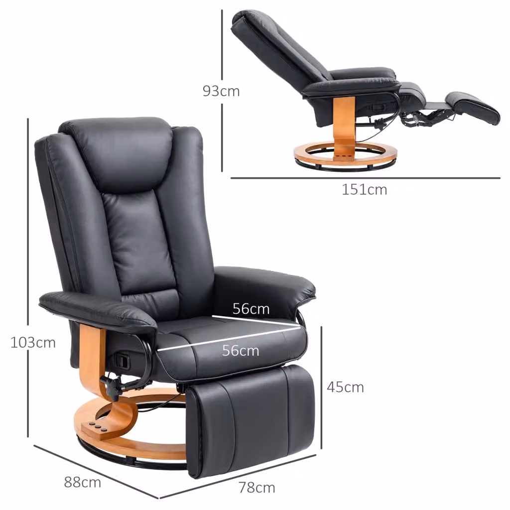 Poltrona Relax WISHDOR girevole a 360 gradi con funzione reclinabile e poggiapiedi, rivestimento in pelle sintetica nera e struttura in metallo e MDF – 2