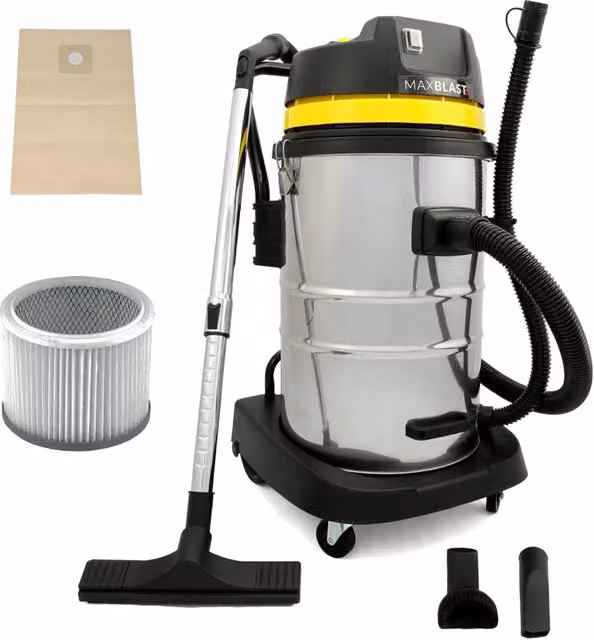 Aspirapolvere Industriale Monster Shop Argento 60 Litri per Pulizia a Secco e ad Umido con 3 Accessori