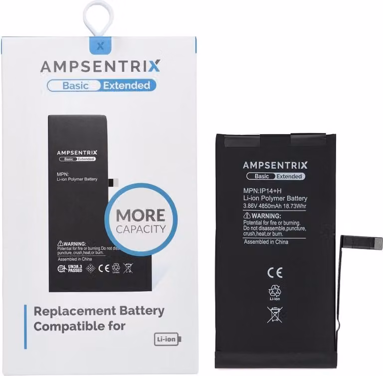 Batteria AmpSentrix Basic compatibile con iPhone 14 Plus (alta capacità 4850 mAh)