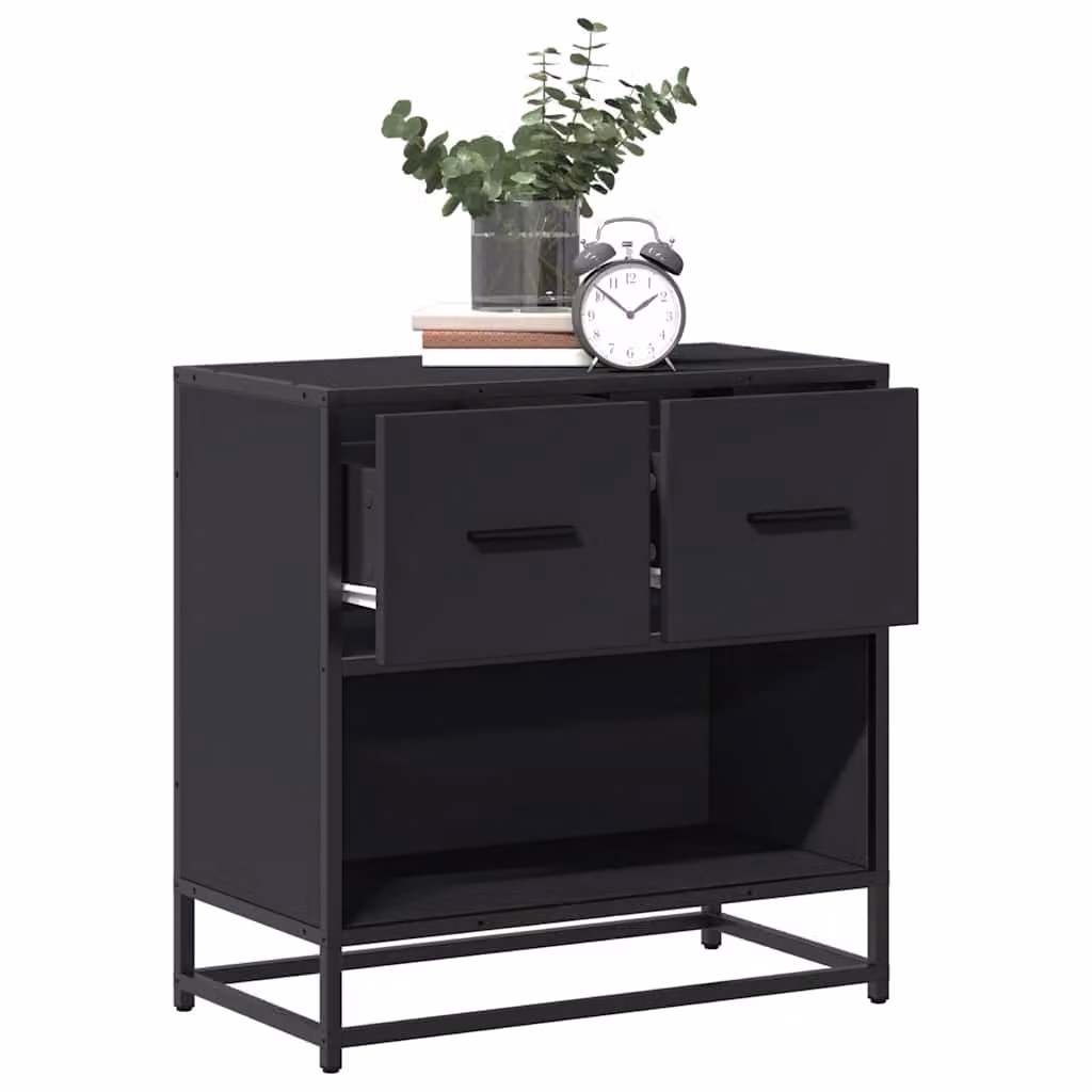 Comodino moderno vidaXL nero in legno e metallo per camera da letto L 60 cm x P 31 cm x H 60 cm